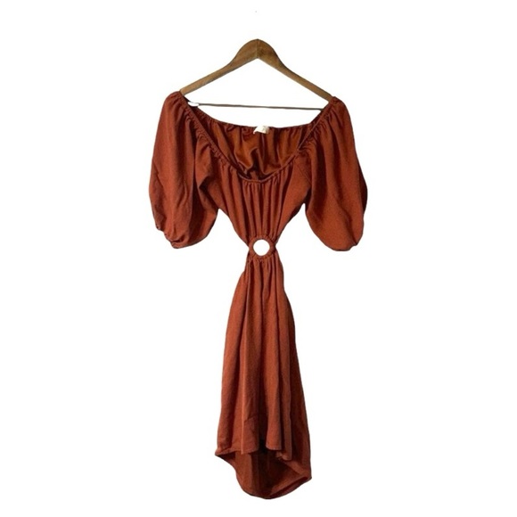 Altar’d State Pumpkin Spice Mini Dress Sleeves Cutouts Linen Summer Size Medium - Picture 2 of 7